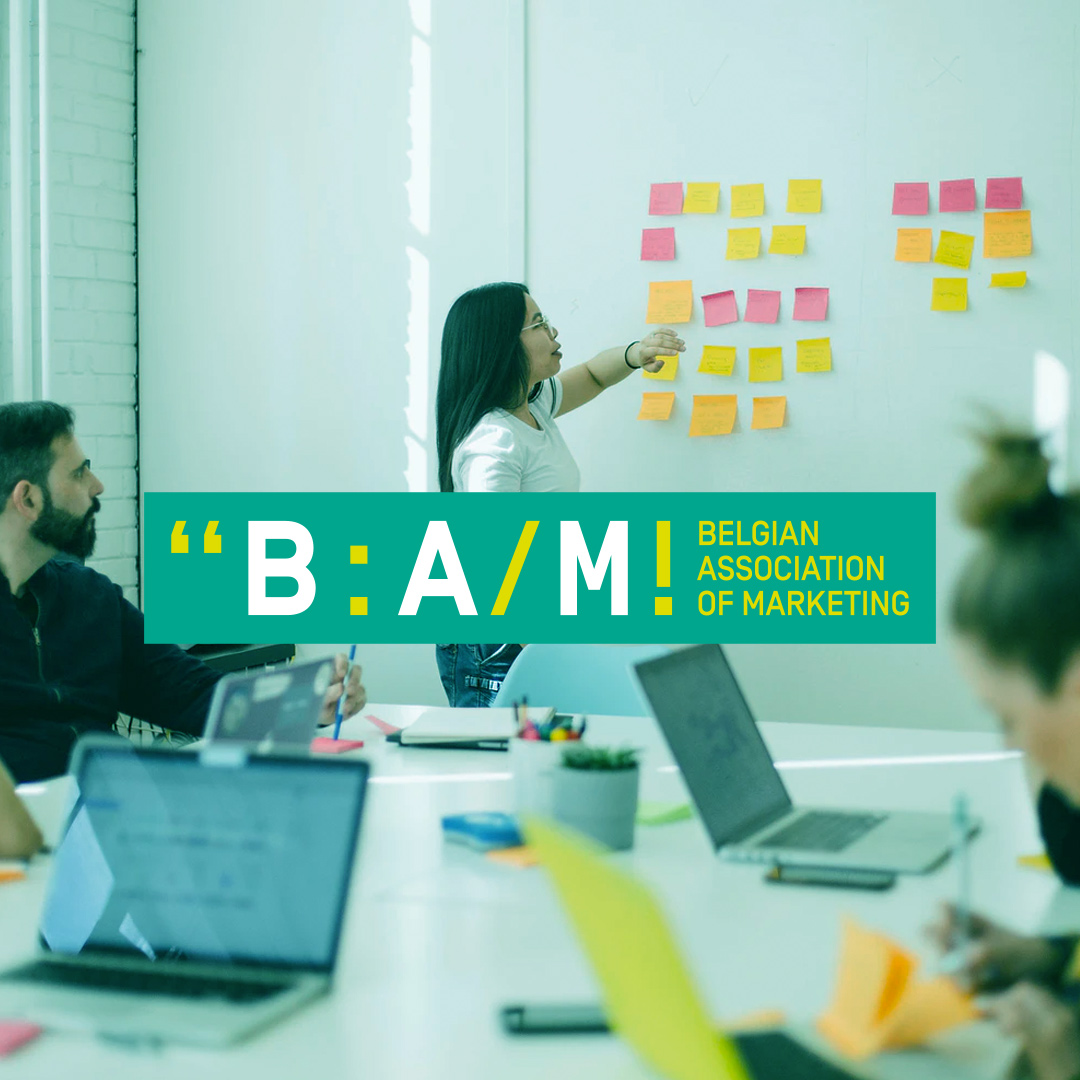 BAM "B:A/M! belgian assosiation of marketing logo on top of brainstorm image